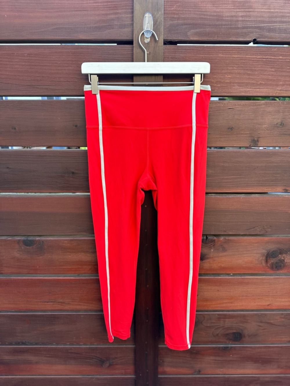 Athleta Ultra High Rise Elation 7/8 Red Leggings with Cream Side Stripe